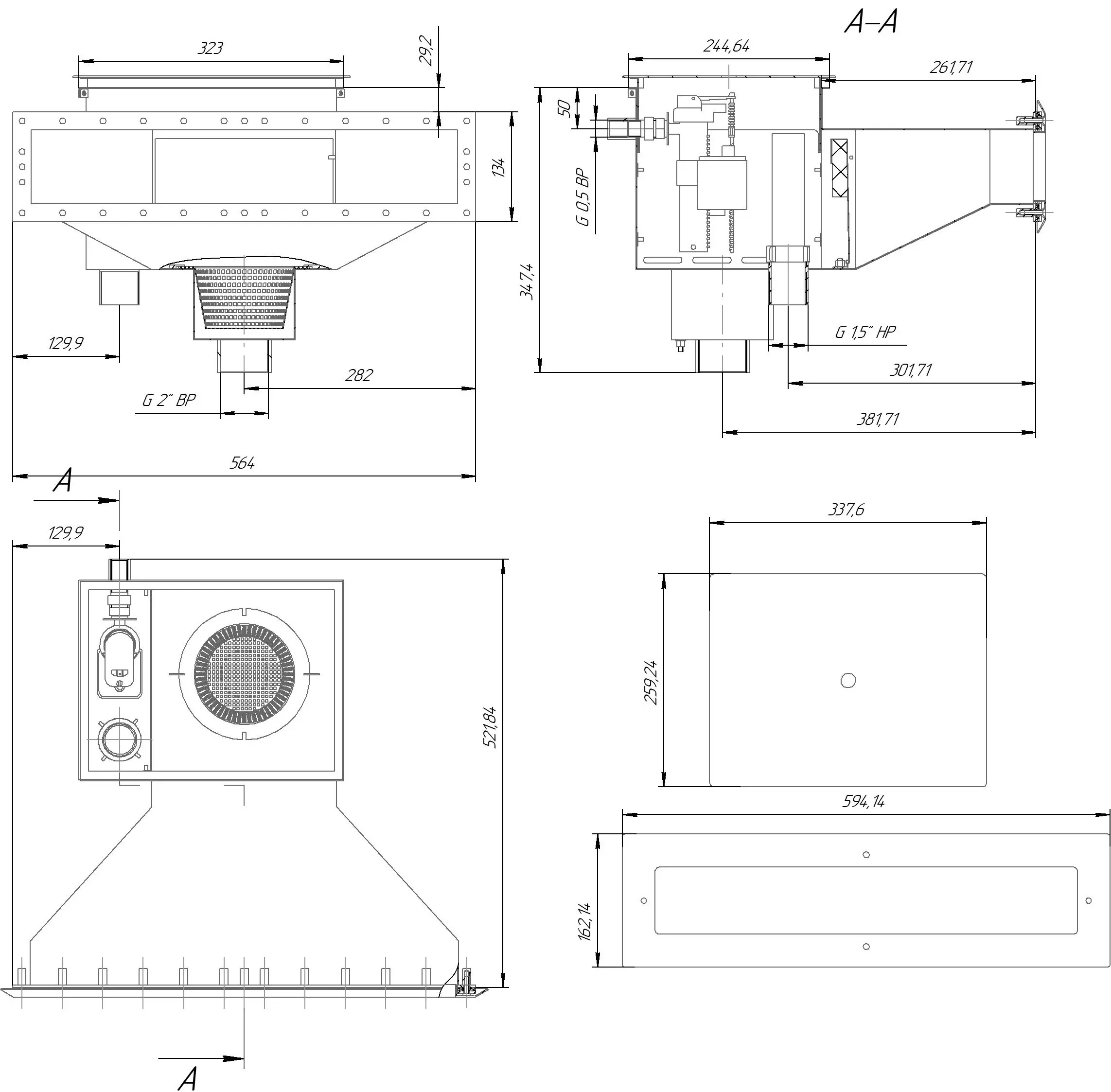 Скиммер 25 м² с автодоливом и переливом, с узкой горловиной 500 мм (Плёнка) AISI 316L Шлифованная
