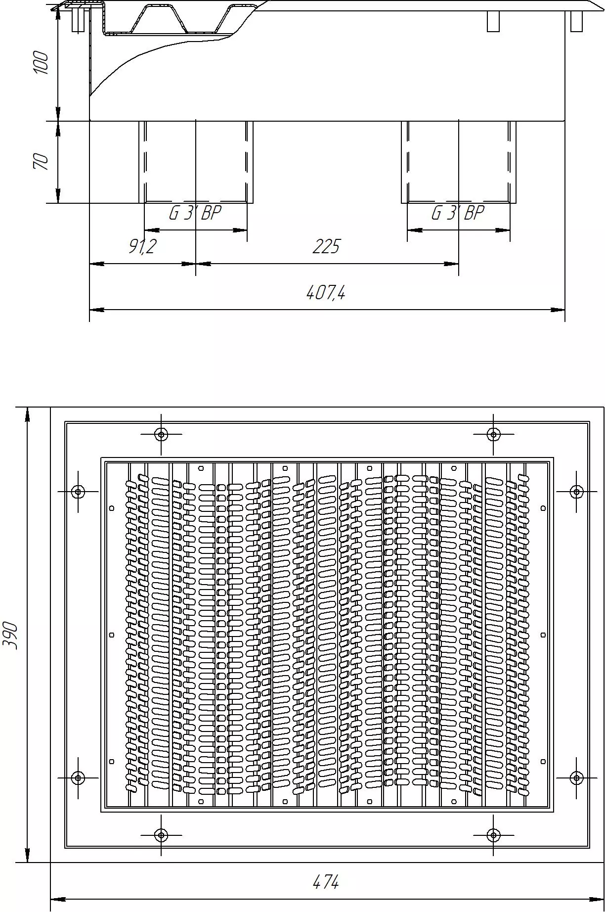 Водозабор прямоугольный (закладная+лицевая панель) 90 м³/час, плитка