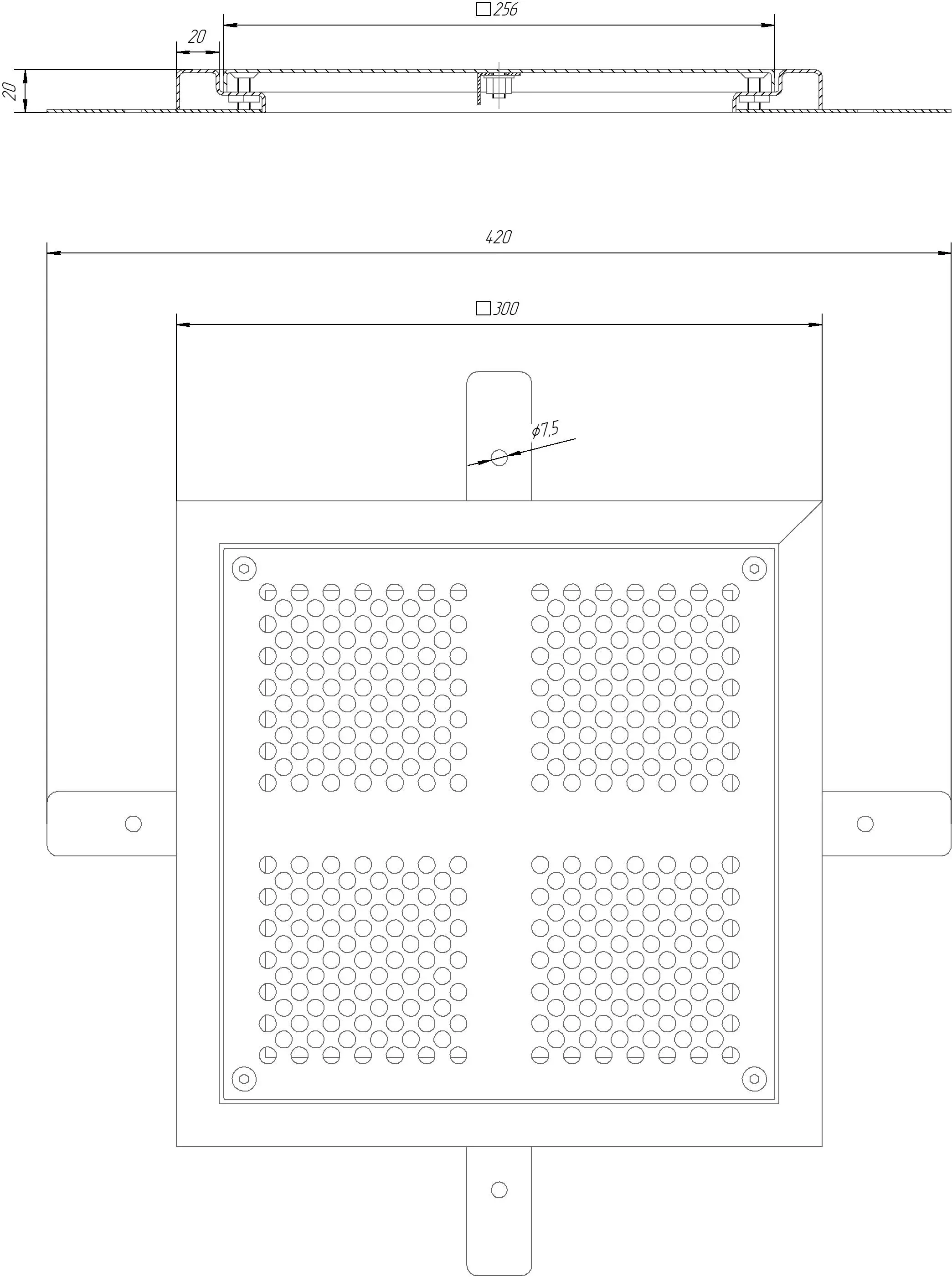 Решетка донного слива 300х300 мм, плитка