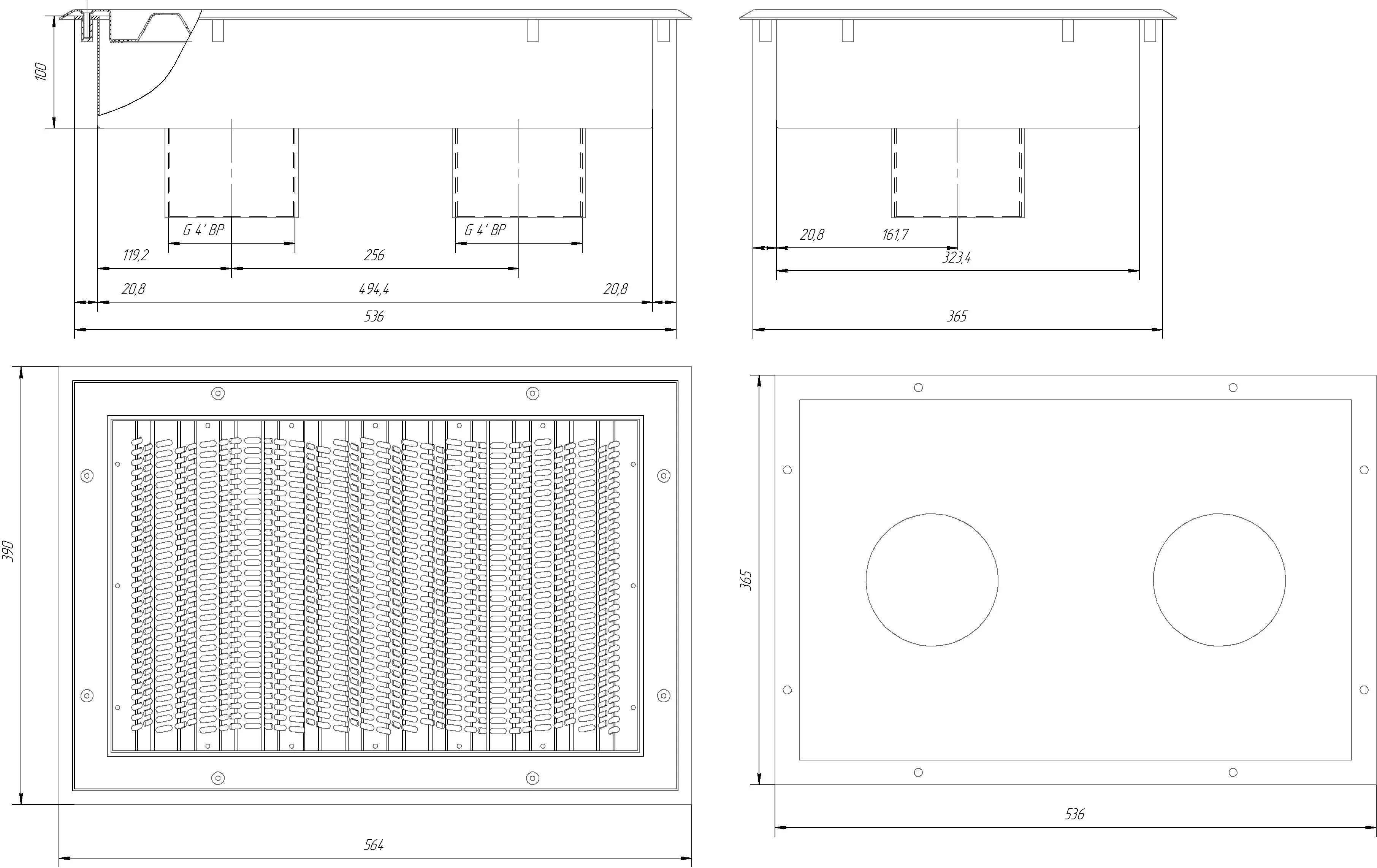 Водозабор прямоугольный (закладная+лицевая панель) 120 м³/час, плитка