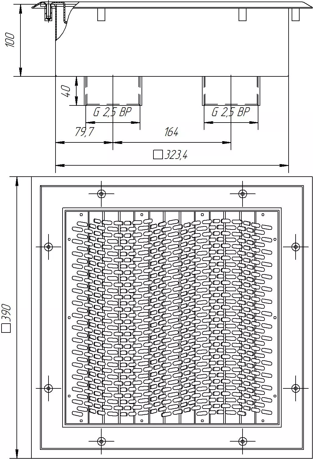 Водозабор прямоугольный (закладная+лицевая панель) 60 м³/час, плитка