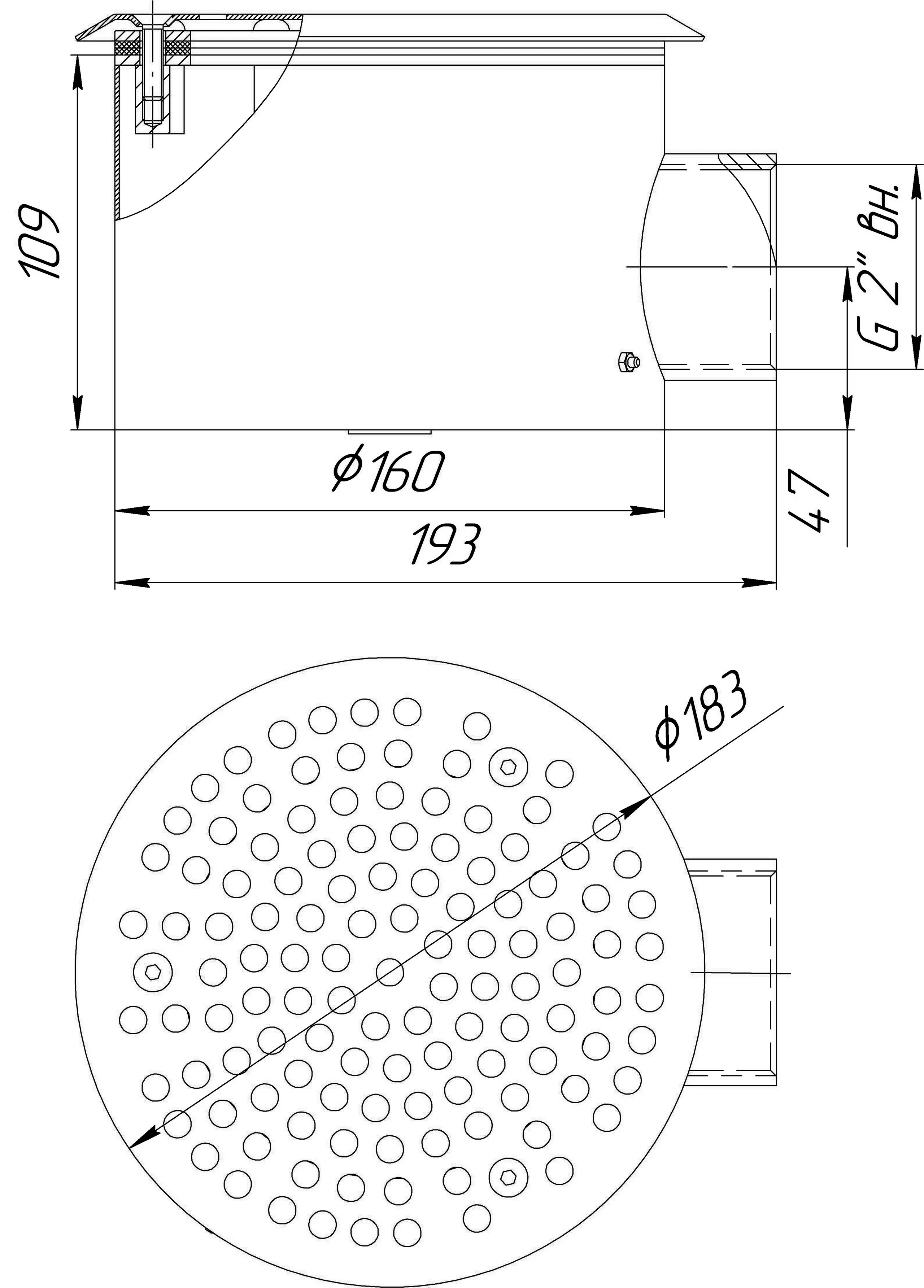 Донный слив круглый сетчатый Ø160x100 2″ (Универсальный)