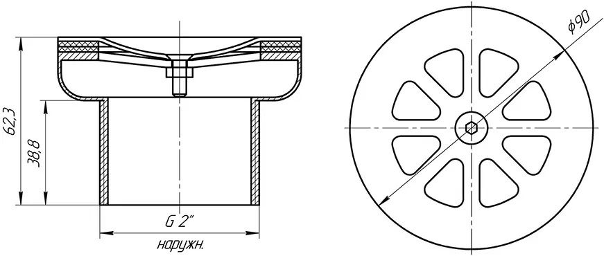 Форсунка для переливного лотка (наружная 2")