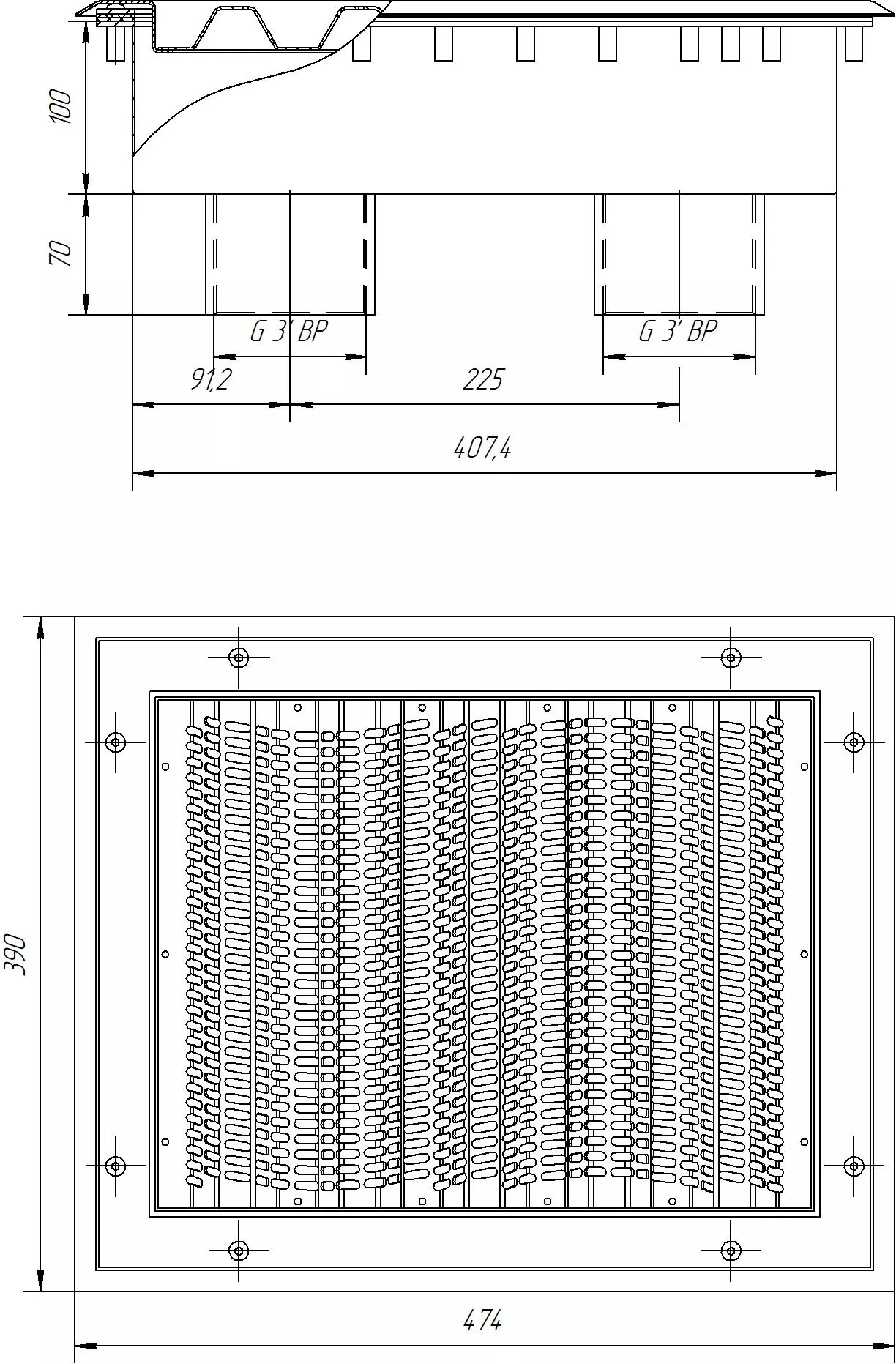 Водозабор прямоугольный (закладная+лицевая панель) 90 м³/час, плёнка
