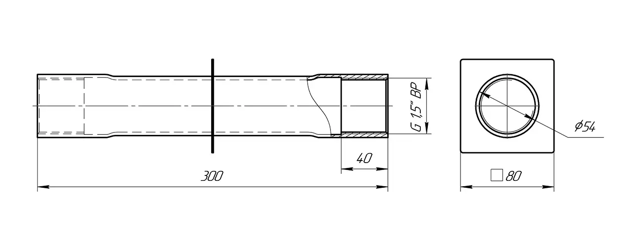 Стеновой проход 1,5" L=300 мм (плитка)