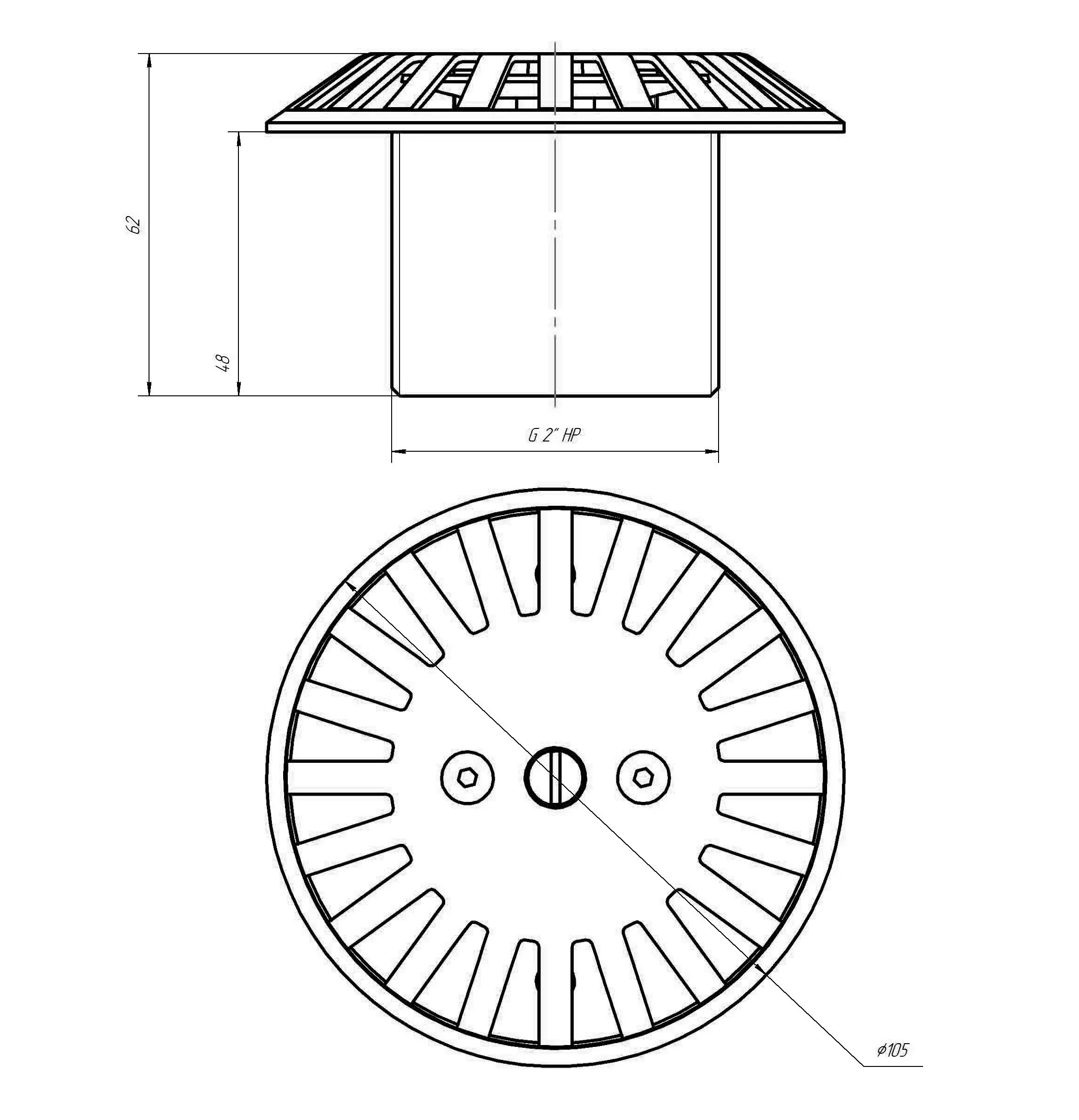 Форсунка донная регулируемая рассеивающая (наружная 2") плитка