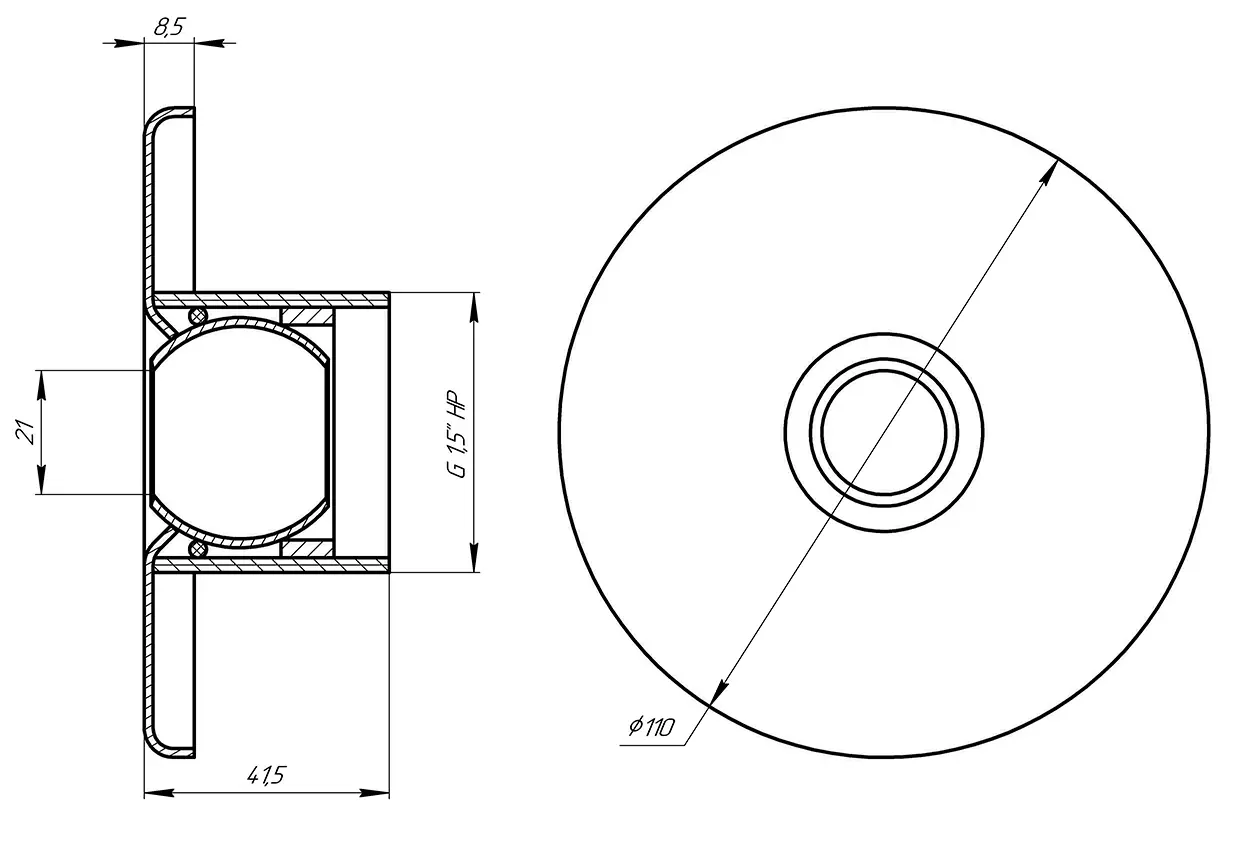 Форсунка подачи воды стеновая, 1,5" наружная