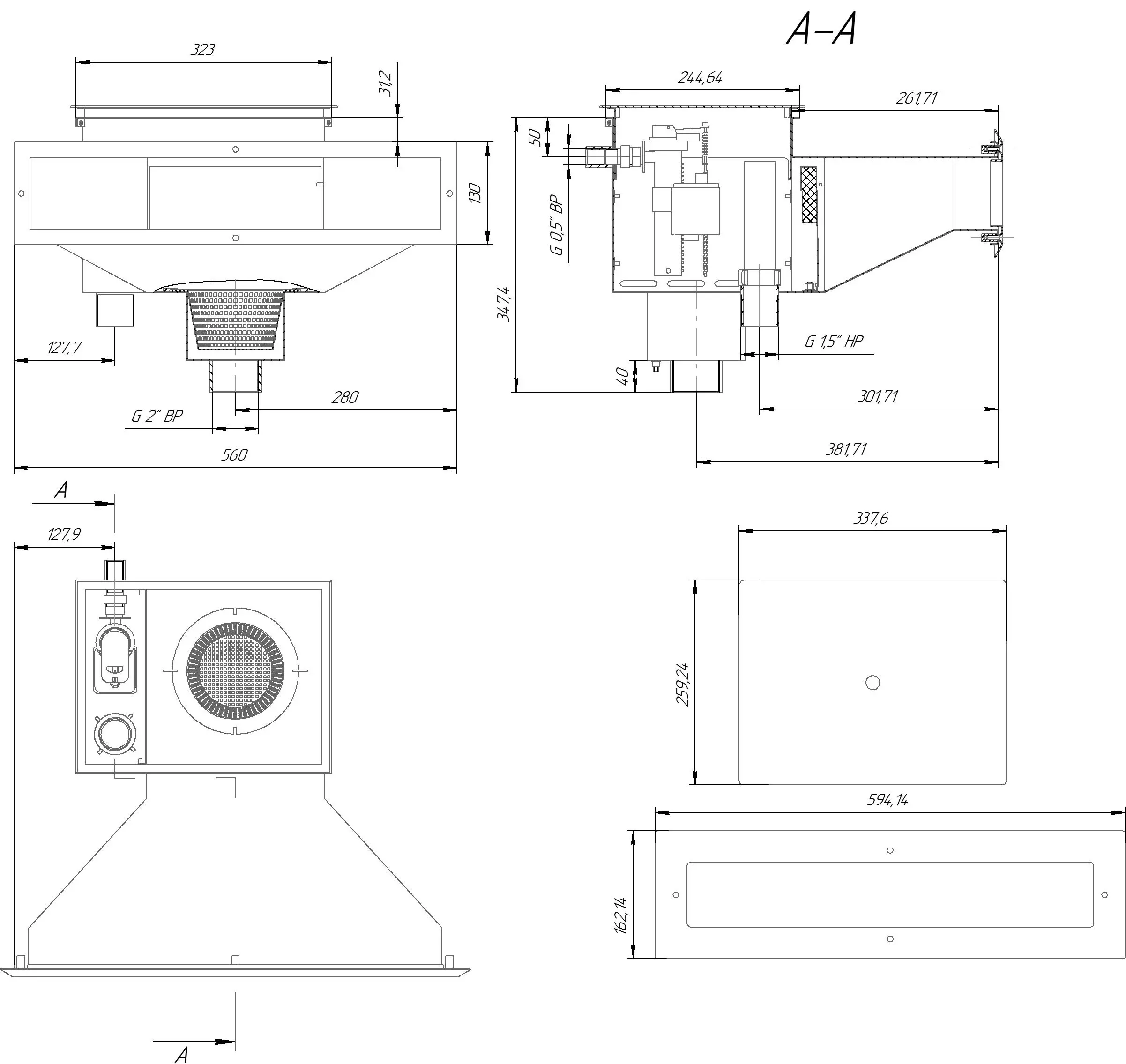 Скиммер 35 м² с автодоливом и переливом, с узкой горловиной 500 мм (Плитка)